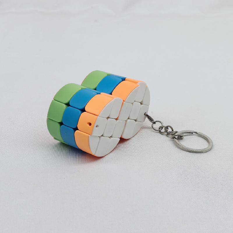 (image for) CubeTwist Mini 3‑Layer Cylinder Siamese Cube 2‑in‑6, Keychain Twisty Puzzle with Restricted Rotation