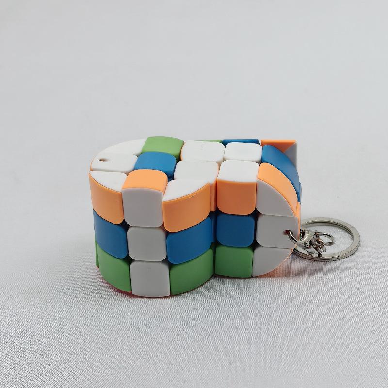 (image for) CubeTwist Mini 3‑Layer Cylinder Siamese Cube 2‑in‑6, Keychain Twisty Puzzle with Restricted Rotation