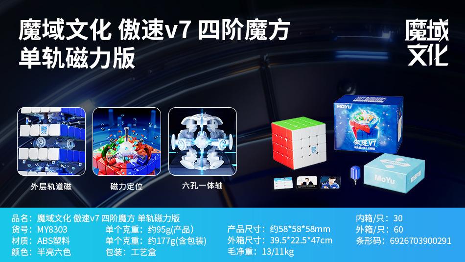 (image for) MoYu AOSHU V7 4x4 Magnetic Speed Cube, Single/Double/Triple Track Magnetic System, Magic Coat Version Optional