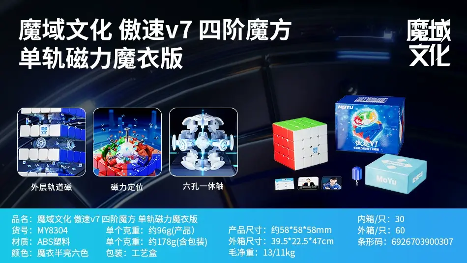 (image for) MoYu AOSHU V7 4x4 Magnetic Speed Cube, Single/Double/Triple Track Magnetic System, Magic Coat Version Optional