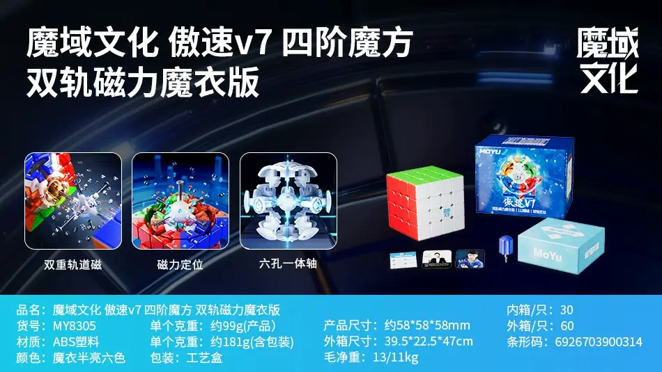 (image for) MoYu AOSHU V7 4x4 Magnetic Speed Cube, Single/Double/Triple Track Magnetic System, Magic Coat Version Optional