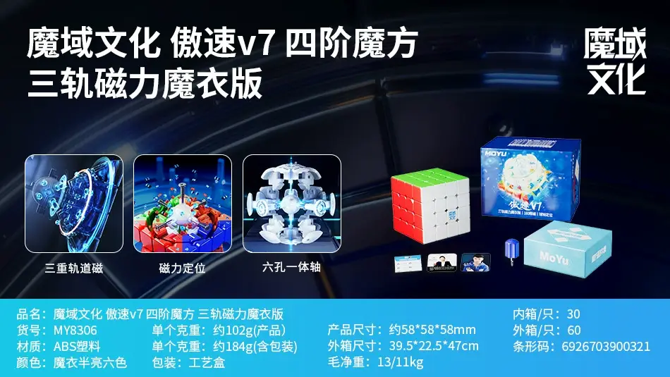 (image for) MoYu AOSHU V7 4x4 Magnetic Speed Cube, Single/Double/Triple Track Magnetic System, Magic Coat Version Optional