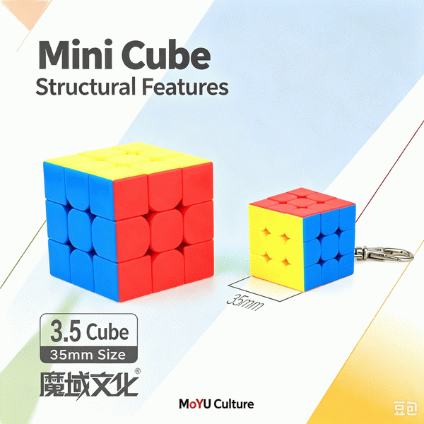 (image for) Meilong Mini 3x3 Cube 35mm | MoYu MoFang JiaoShi Mini 3x3 Speed Cube with Keychain