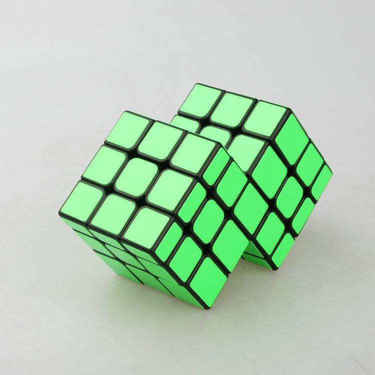(image for) Cubetwist Unequal Mirror 2‑in‑3 Siamese Cube Black Base Fluorescent Green Sticker Conjoined Limited Rotation Puzzle