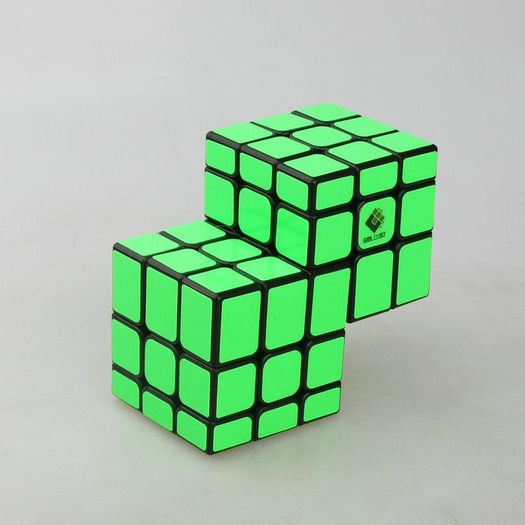 (image for) Cubetwist Unequal Mirror 2‑in‑3 Siamese Cube Black Base Fluorescent Green Sticker Conjoined Limited Rotation Puzzle