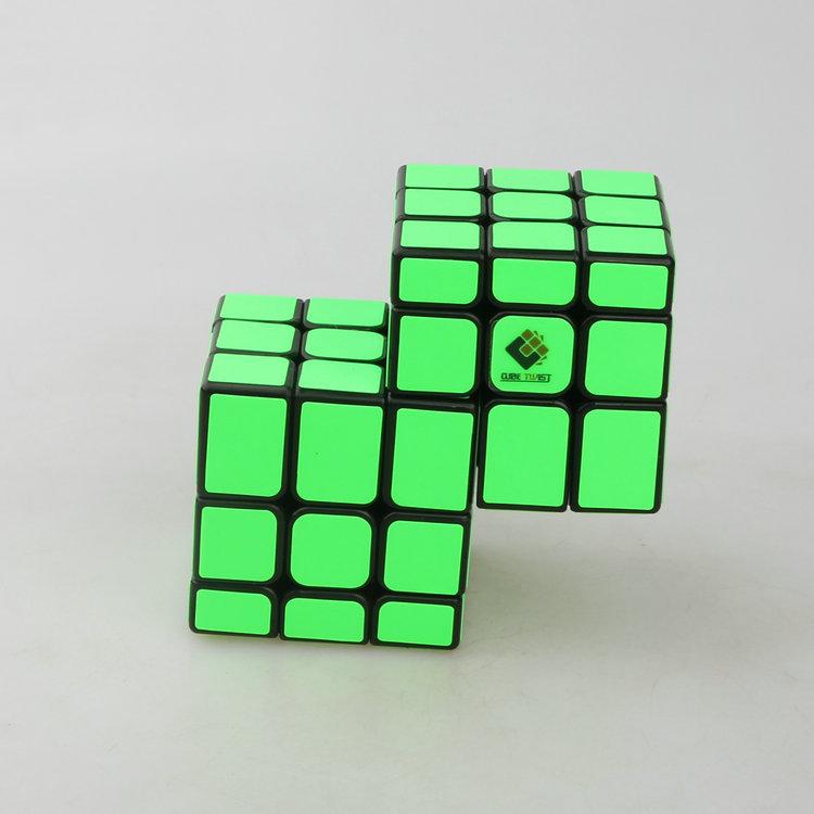 (image for) Cubetwist Unequal Mirror 2‑in‑3 Siamese Cube Black Base Fluorescent Green Sticker Conjoined Limited Rotation Puzzle