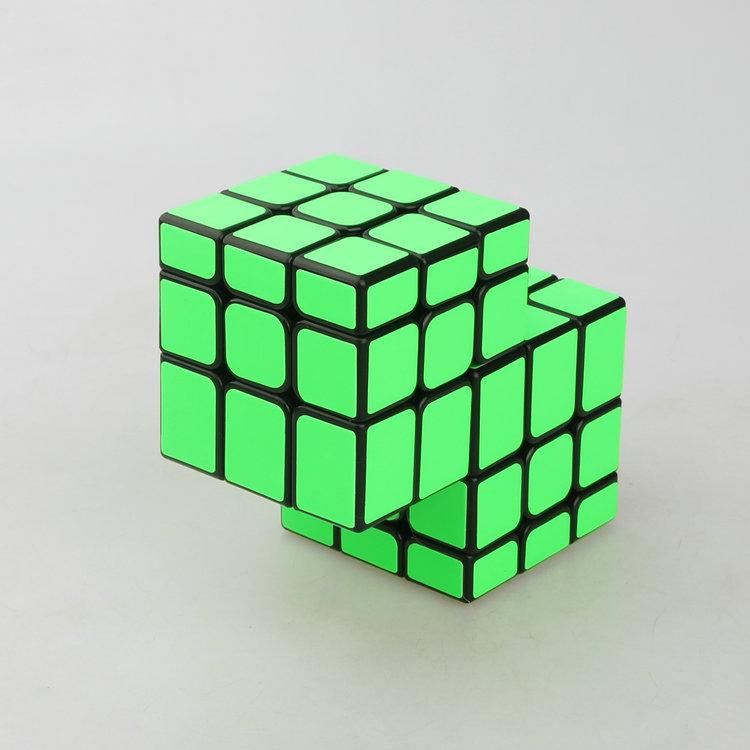 (image for) Cubetwist Unequal Mirror 2‑in‑3 Siamese Cube Black Base Fluorescent Green Sticker Conjoined Limited Rotation Puzzle