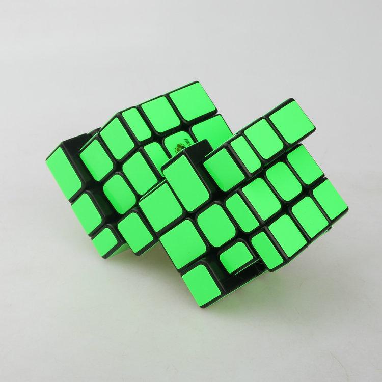 (image for) Cubetwist Unequal Mirror 2‑in‑3 Siamese Cube Black Base Fluorescent Green Sticker Conjoined Limited Rotation Puzzle