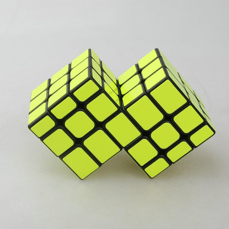 (image for) Cubetwist Unequal‑Size Mirror 2‑in‑3 Conjoined Siamese Cube No.1 Black Base Fluorescent Yellow Stickers Limited‑Rotation Puzzle