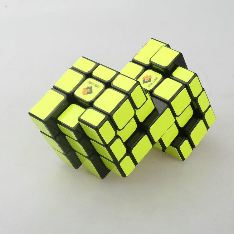 (image for) Cubetwist Unequal‑Size Mirror 2‑in‑3 Conjoined Siamese Cube No.1 Black Base Fluorescent Yellow Stickers Limited‑Rotation Puzzle