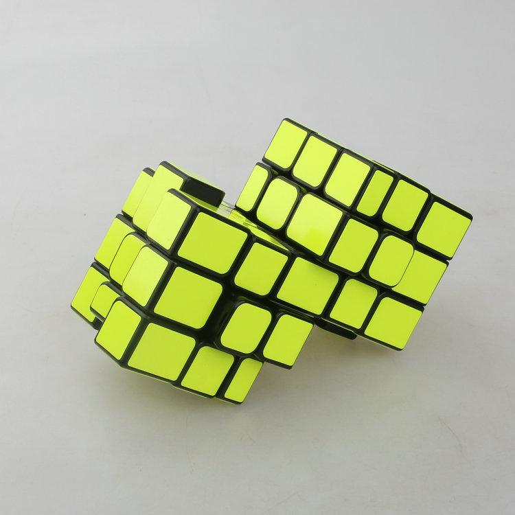 (image for) Cubetwist Unequal‑Size Mirror 2‑in‑3 Conjoined Siamese Cube No.1 Black Base Fluorescent Yellow Stickers Limited‑Rotation Puzzle