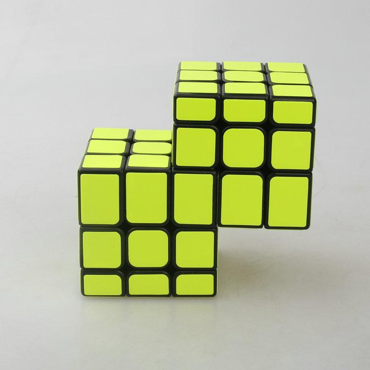 (image for) Cubetwist Unequal‑Size Mirror 2‑in‑3 Conjoined Siamese Cube No.1 Black Base Fluorescent Yellow Stickers Limited‑Rotation Puzzle