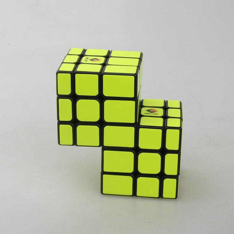 (image for) Cubetwist Unequal‑Size Mirror 2‑in‑3 Conjoined Siamese Cube No.1 Black Base Fluorescent Yellow Stickers Limited‑Rotation Puzzle