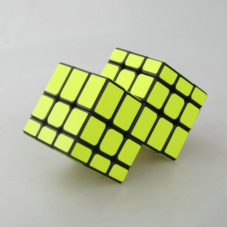 (image for) Cubetwist Unequal‑Size Mirror 2‑in‑3 Conjoined Siamese Cube No.1 Black Base Fluorescent Yellow Stickers Limited‑Rotation Puzzle