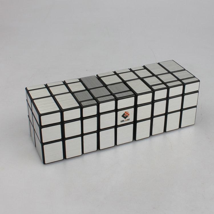 (image for) CubeTwist Layer‑Stack No.4 Mirror Cube, 4‑Unit Connected Mirror Siamese Puzzle, Black Base with Silver Stickers