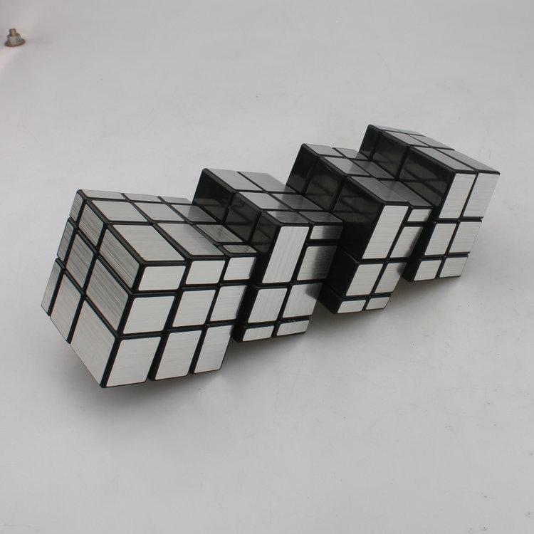 (image for) CubeTwist Layer‑Stack No.4 Mirror Cube, 4‑Unit Connected Mirror Siamese Puzzle, Black Base with Silver Stickers