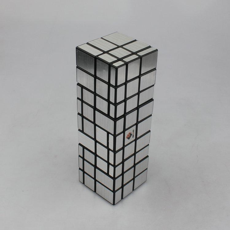 (image for) CubeTwist Layer‑Stack No.4 Mirror Cube, 4‑Unit Connected Mirror Siamese Puzzle, Black Base with Silver Stickers