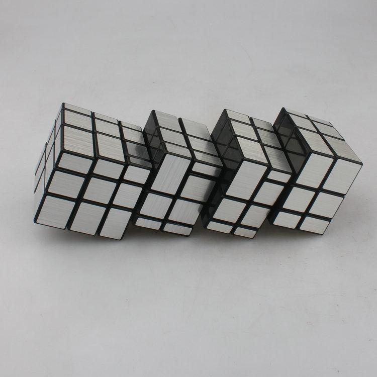 (image for) CubeTwist Layer‑Stack No.4 Mirror Cube, 4‑Unit Connected Mirror Siamese Puzzle, Black Base with Silver Stickers