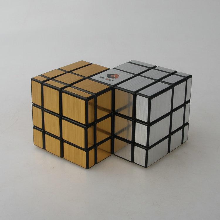(image for) CubeTwist Mirror Blocks 2‑3 Siamese Cube, Gold & Silver Connected Mirror Twisty Puzzle, Restricted‑Rotation Mod