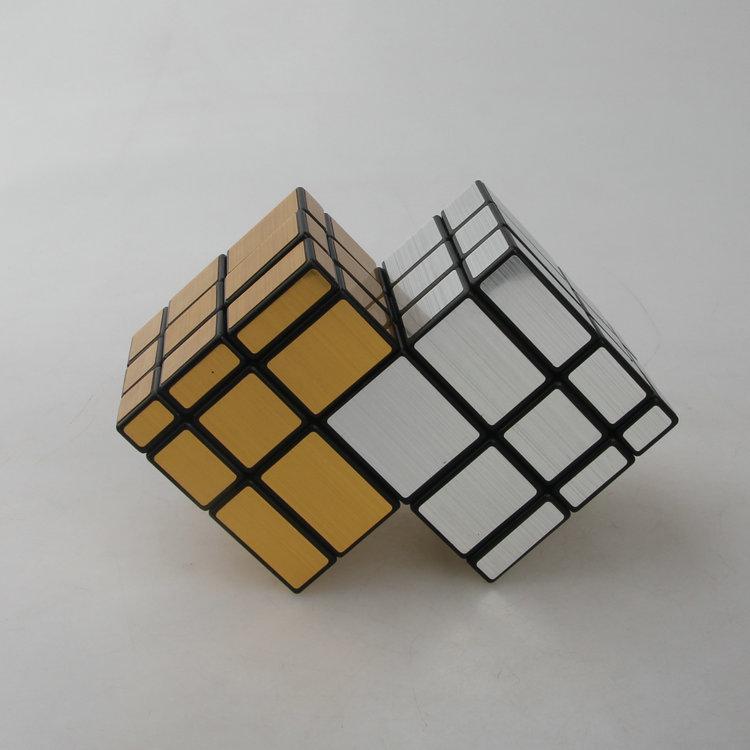 (image for) CubeTwist Mirror Blocks 2‑3 Siamese Cube, Gold & Silver Connected Mirror Twisty Puzzle, Restricted‑Rotation Mod