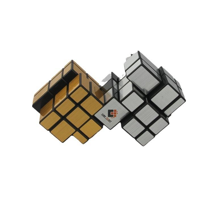 (image for) CubeTwist Mirror Blocks 2‑3 Siamese Cube, Gold & Silver Connected Mirror Twisty Puzzle, Restricted‑Rotation Mod