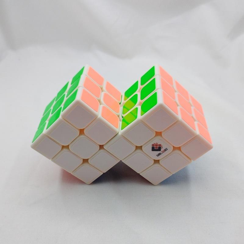 (image for) CubeTwist Siamese 3x3 Cube, 2‑3 / 2‑6 / 3‑3 Connected Bandaged Twisty Puzzle, White Body Restricted Rotation Mod