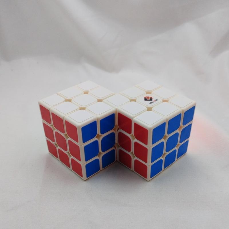 (image for) CubeTwist Siamese 3x3 Cube, 2‑3 / 2‑6 / 3‑3 Connected Bandaged Twisty Puzzle, White Body Restricted Rotation Mod