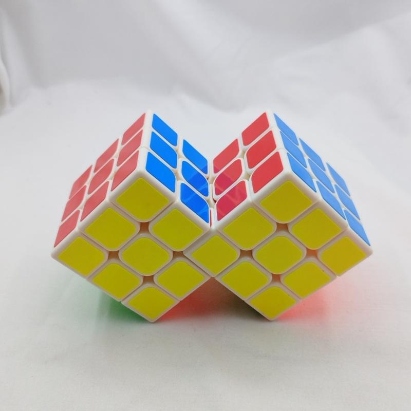 (image for) CubeTwist Siamese 3x3 Cube, 2‑3 / 2‑6 / 3‑3 Connected Bandaged Twisty Puzzle, White Body Restricted Rotation Mod