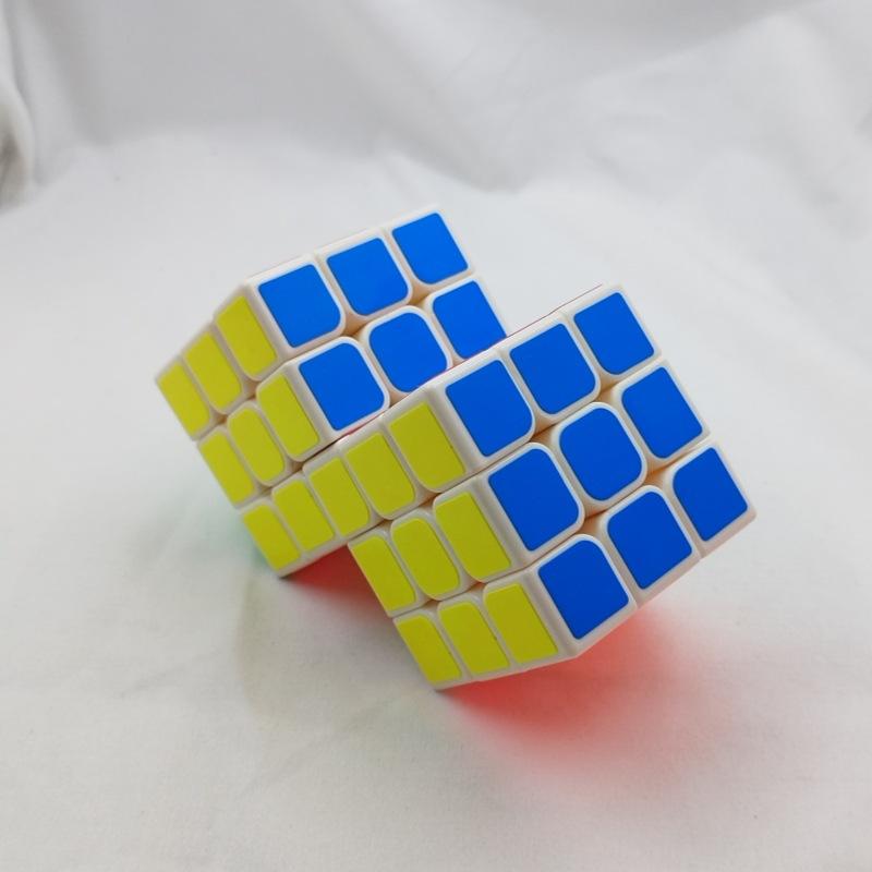 (image for) CubeTwist Siamese 3x3 Cube, 2‑3 / 2‑6 / 3‑3 Connected Bandaged Twisty Puzzle, White Body Restricted Rotation Mod