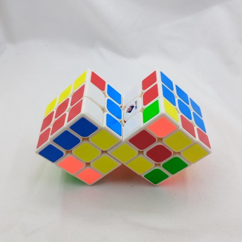(image for) CubeTwist Siamese 3x3 Cube, 2‑3 / 2‑6 / 3‑3 Connected Bandaged Twisty Puzzle, White Body Restricted Rotation Mod