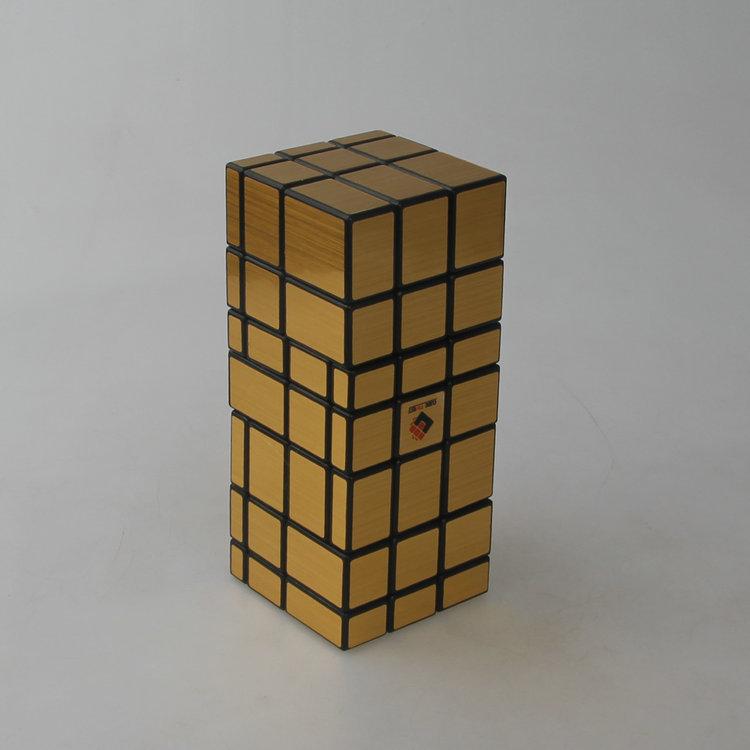 (image for) CubeTwist Stack‑3 Mirror Siamese Cube 3‑Unit Connected Mirror Blocks Black Base Gold Sticker Puzzle