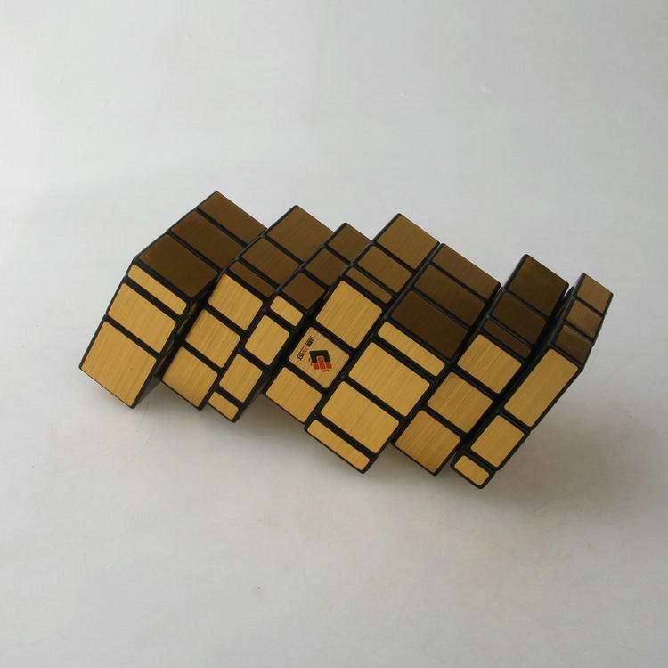 (image for) CubeTwist Stack‑3 Mirror Siamese Cube 3‑Unit Connected Mirror Blocks Black Base Gold Sticker Puzzle