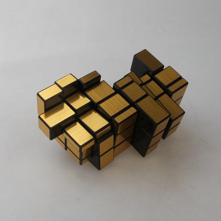(image for) CubeTwist Stack‑3 Mirror Siamese Cube 3‑Unit Connected Mirror Blocks Black Base Gold Sticker Puzzle