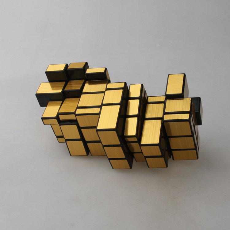 (image for) CubeTwist Stack‑3 Mirror Siamese Cube 3‑Unit Connected Mirror Blocks Black Base Gold Sticker Puzzle