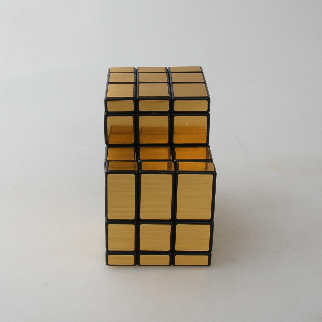 (image for) CubeTwist 2‑3 Siamese Mirror Cube, Black Base with Gold Stickers, Restricted‑Rotation Connected Twisty Puzzle