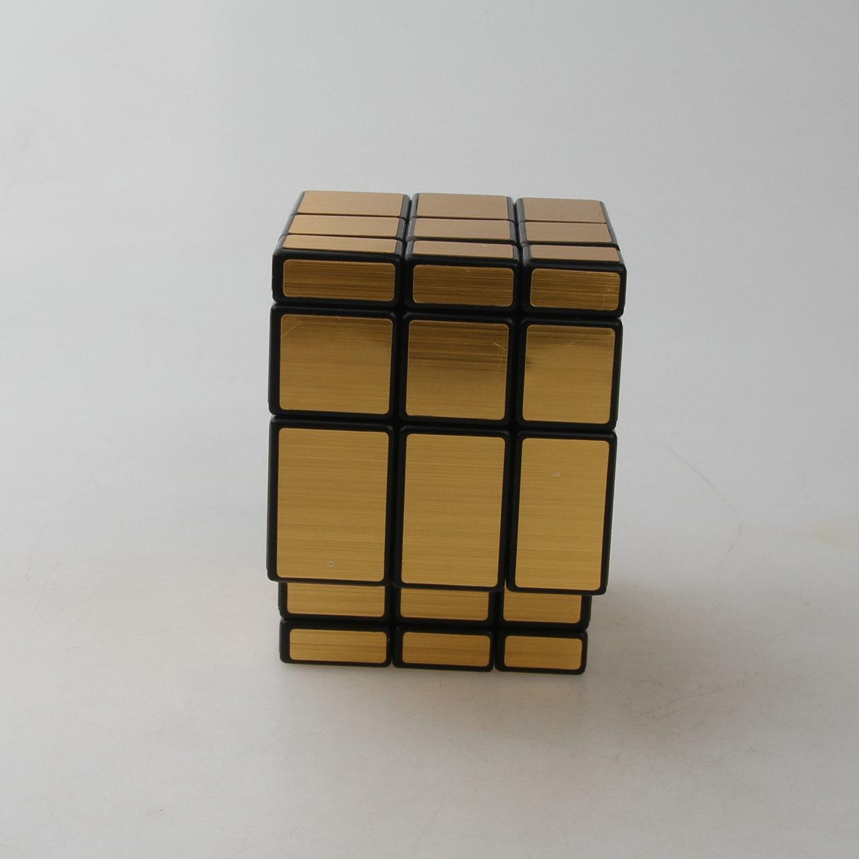 (image for) CubeTwist 2‑3 Siamese Mirror Cube, Black Base with Gold Stickers, Restricted‑Rotation Connected Twisty Puzzle