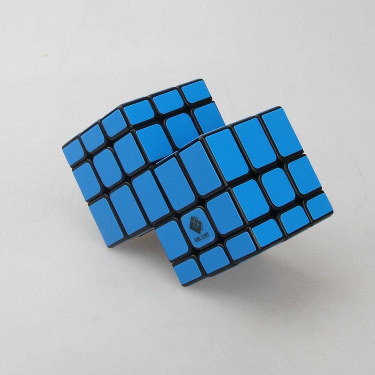 (image for) Cubetwist Unequal Mirror 2‑in‑3 Siamese Cube Black Base Fluorescent Blue Sticker Conjoined Limited Rotation Puzzle