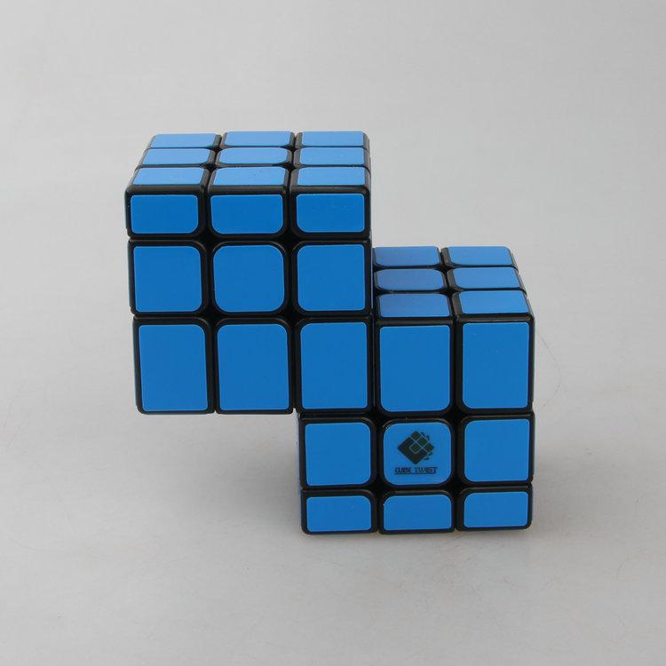 (image for) Cubetwist Unequal Mirror 2‑in‑3 Siamese Cube Black Base Fluorescent Blue Sticker Conjoined Limited Rotation Puzzle