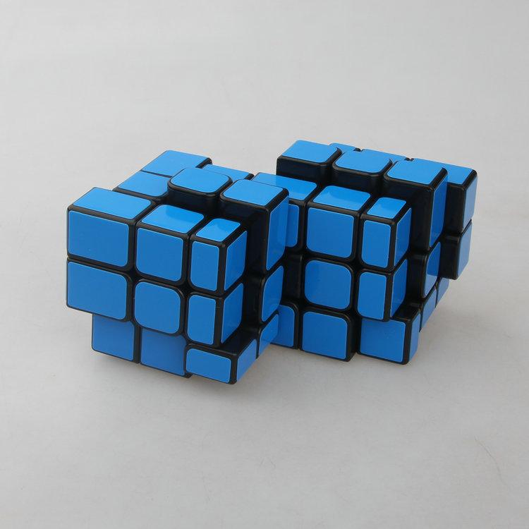 (image for) Cubetwist Unequal Mirror 2‑in‑3 Siamese Cube Black Base Fluorescent Blue Sticker Conjoined Limited Rotation Puzzle