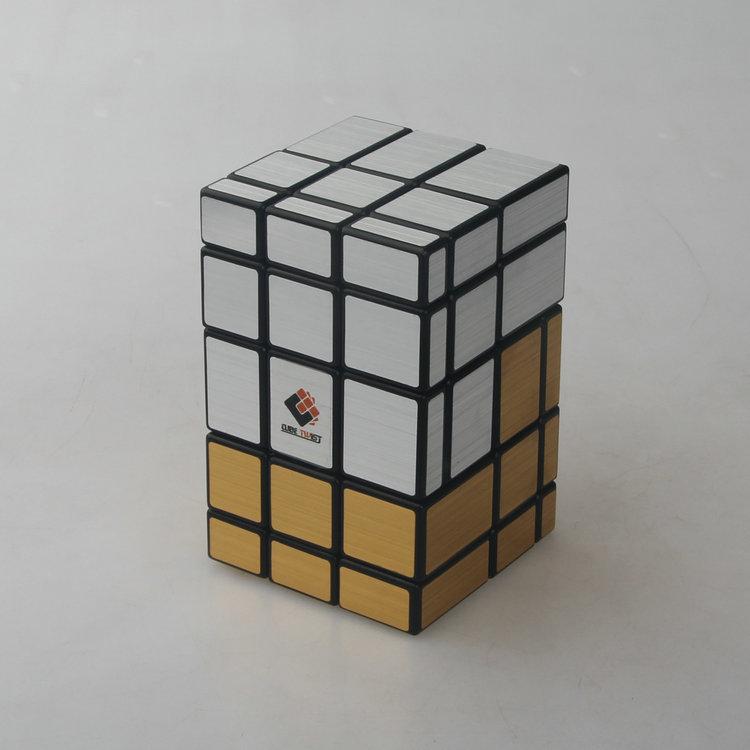 (image for) CubeTwist Stack‑1 Mirror Siamese Cube 2‑Unit Connected Mirror Blocks Black Base Gold‑Silver Sticker Puzzle