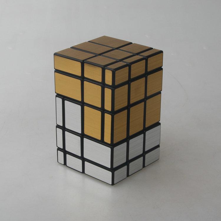 (image for) CubeTwist Stack‑1 Mirror Siamese Cube 2‑Unit Connected Mirror Blocks Black Base Gold‑Silver Sticker Puzzle