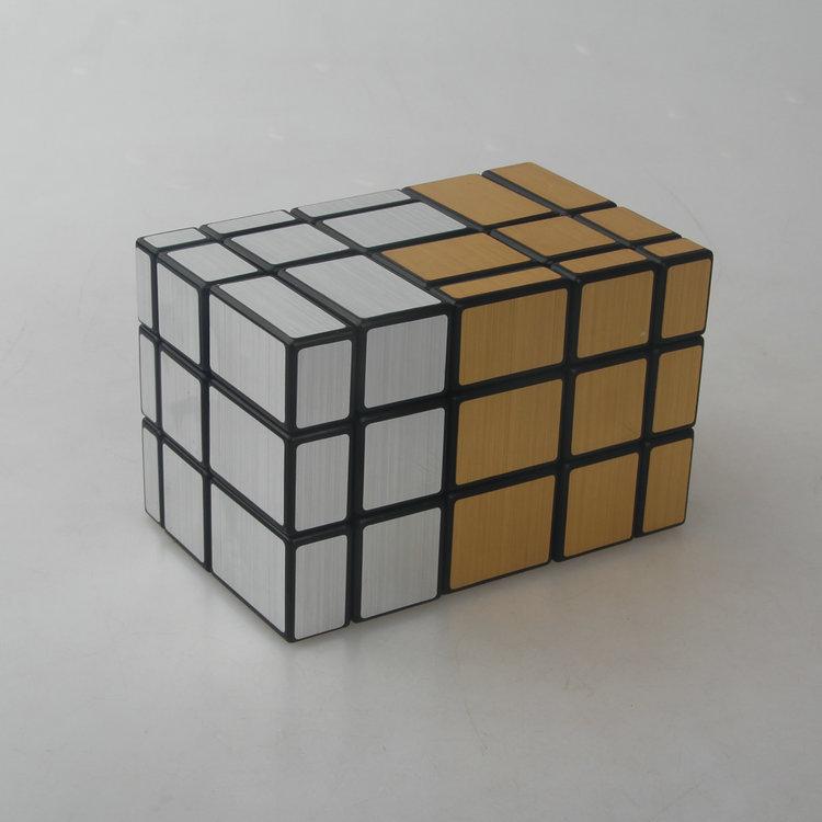 (image for) CubeTwist Stack‑1 Mirror Siamese Cube 2‑Unit Connected Mirror Blocks Black Base Gold‑Silver Sticker Puzzle