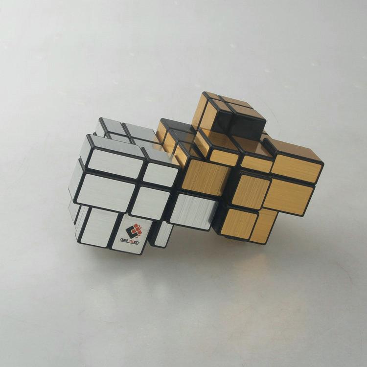 (image for) CubeTwist Stack‑1 Mirror Siamese Cube 2‑Unit Connected Mirror Blocks Black Base Gold‑Silver Sticker Puzzle