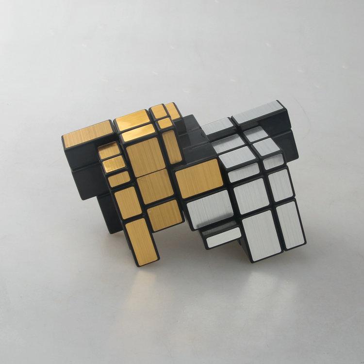 (image for) CubeTwist Stack‑1 Mirror Siamese Cube 2‑Unit Connected Mirror Blocks Black Base Gold‑Silver Sticker Puzzle