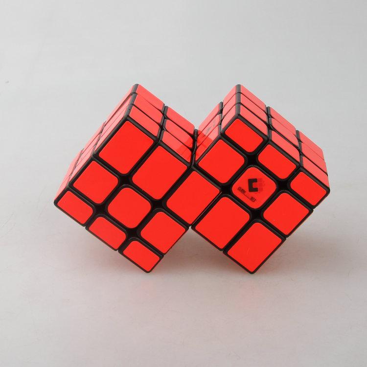 (image for) CubeTwist Unequal Mirror 2‑in‑3 Siamese Cube, Fluorescent Orange Stickers