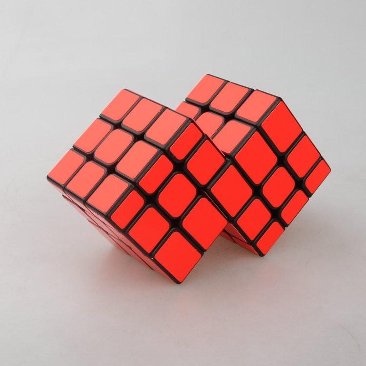 (image for) CubeTwist Unequal Mirror 2‑in‑3 Siamese Cube, Fluorescent Orange Stickers