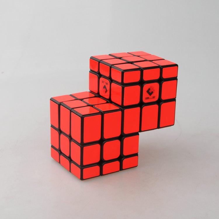 (image for) CubeTwist Unequal Mirror 2‑in‑3 Siamese Cube, Fluorescent Orange Stickers