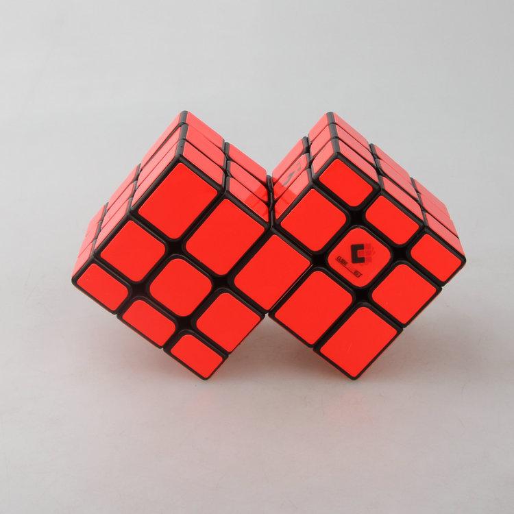 (image for) CubeTwist Unequal Mirror 2‑in‑3 Siamese Cube, Fluorescent Orange Stickers
