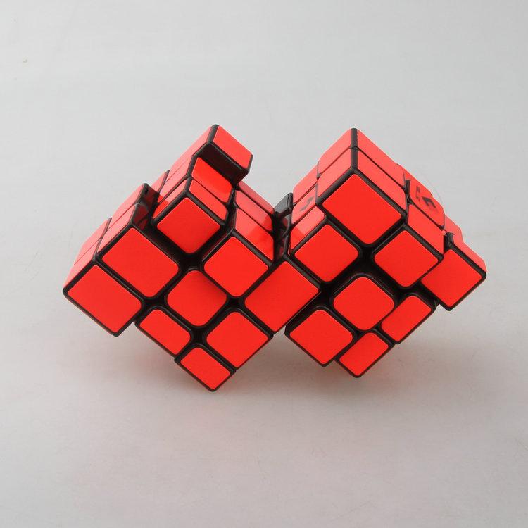 (image for) CubeTwist Unequal Mirror 2‑in‑3 Siamese Cube, Fluorescent Orange Stickers