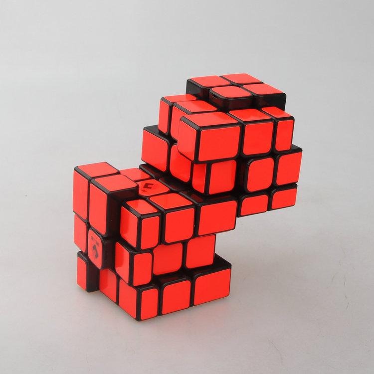 (image for) CubeTwist Unequal Mirror 2‑in‑3 Siamese Cube, Fluorescent Orange Stickers